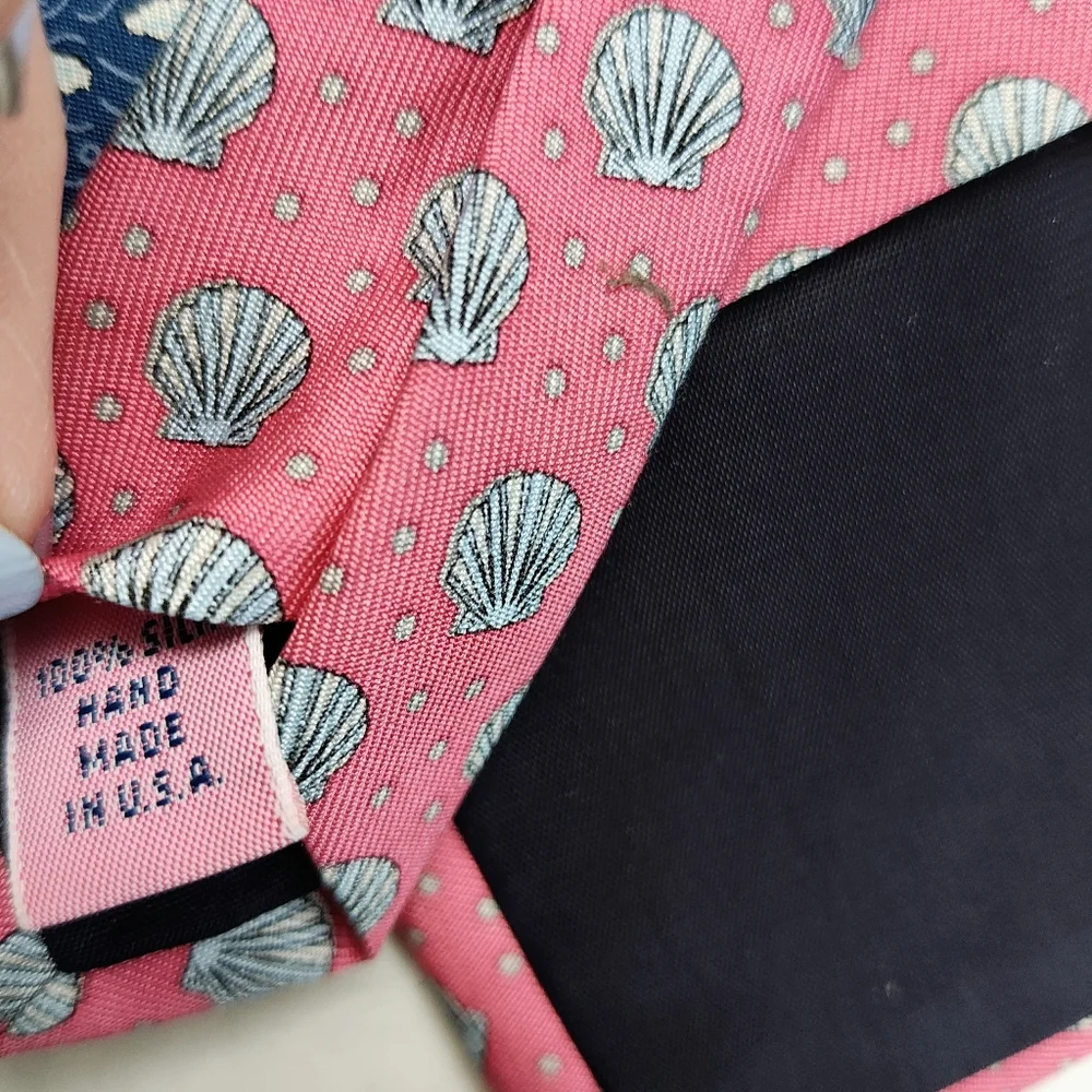 Vineyard Vines Set Of 2 Silk Men's Ties Pink Seashells And Blue Boats